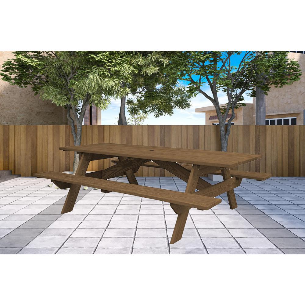 Wood Brown Solid Wood Outdoor Picnic Table Umbrella Hole. Picture 4