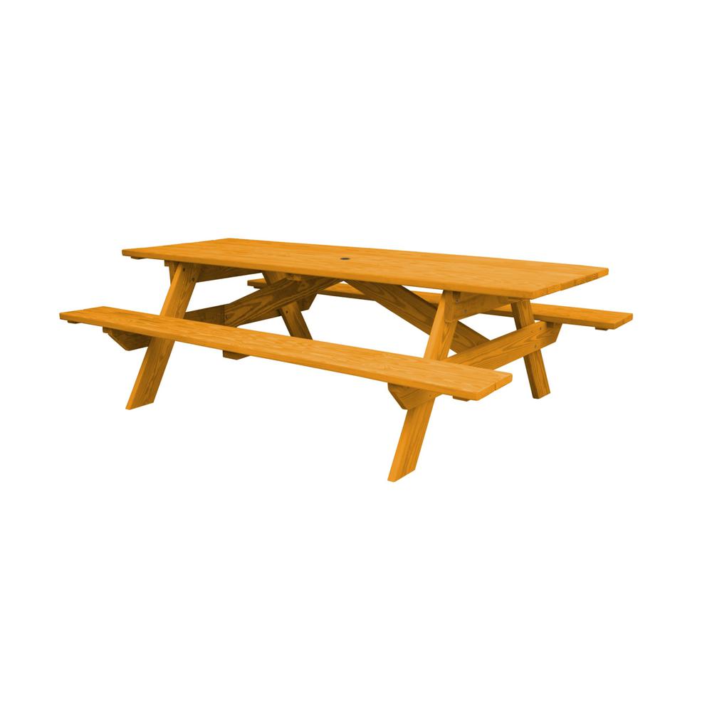 Natural Solid Wood Outdoor Picnic Table Umbrella Hole. Picture 2