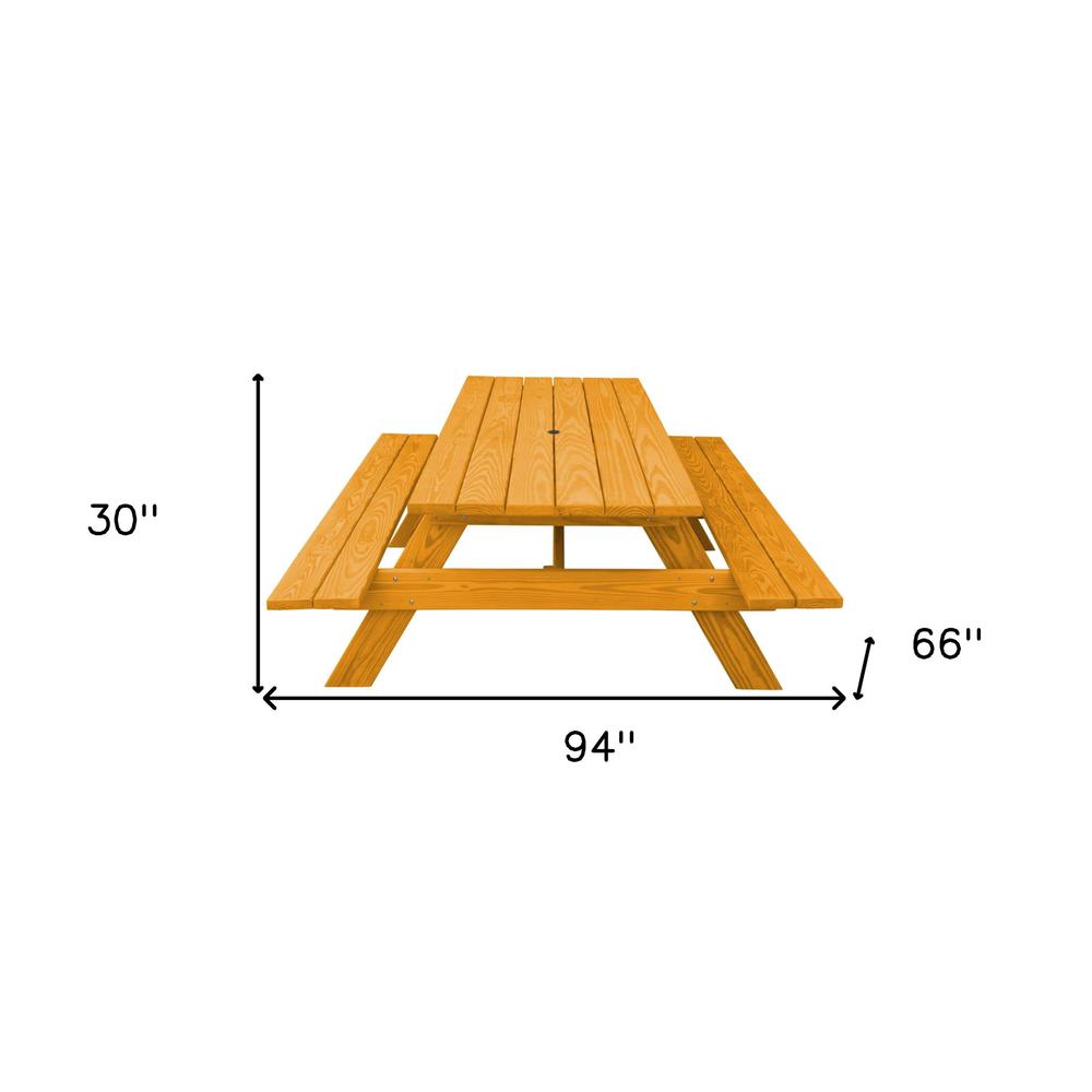 Natural Solid Wood Outdoor Picnic Table Umbrella Hole. Picture 5