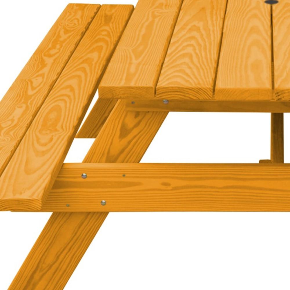 Natural Solid Wood Outdoor Picnic Table Umbrella Hole. Picture 4