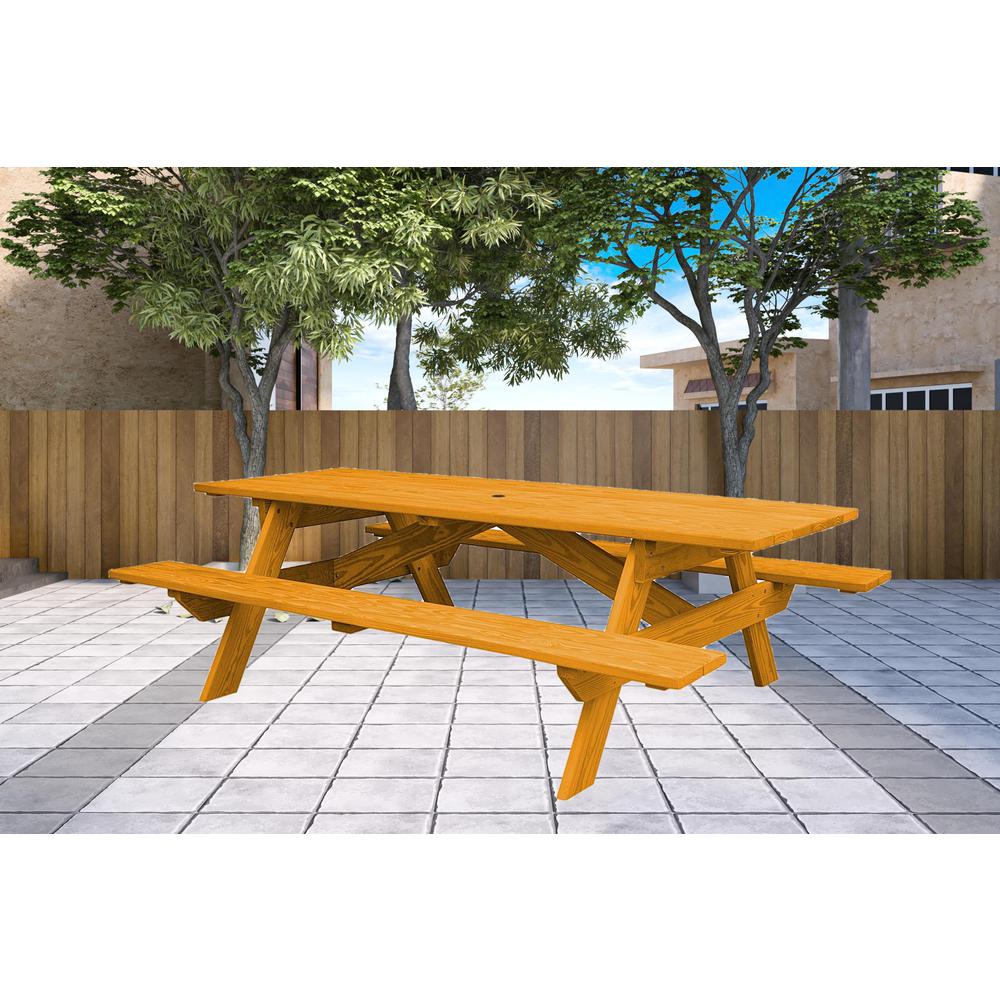 Natural Solid Wood Outdoor Picnic Table Umbrella Hole. Picture 3
