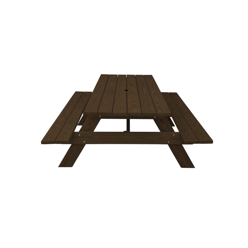 Dark Brown Solid Wood Outdoor Picnic Table Umbrella Hole. Picture 1