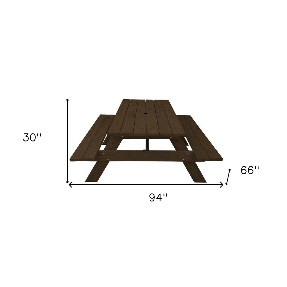 Dark Brown Solid Wood Outdoor Picnic Table Umbrella Hole. Picture 5