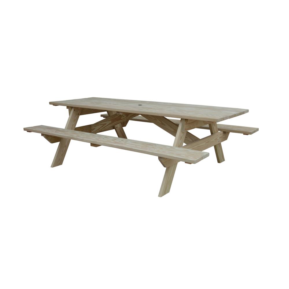Beige Solid Wood Outdoor Picnic Table Umbrella Hole. Picture 2