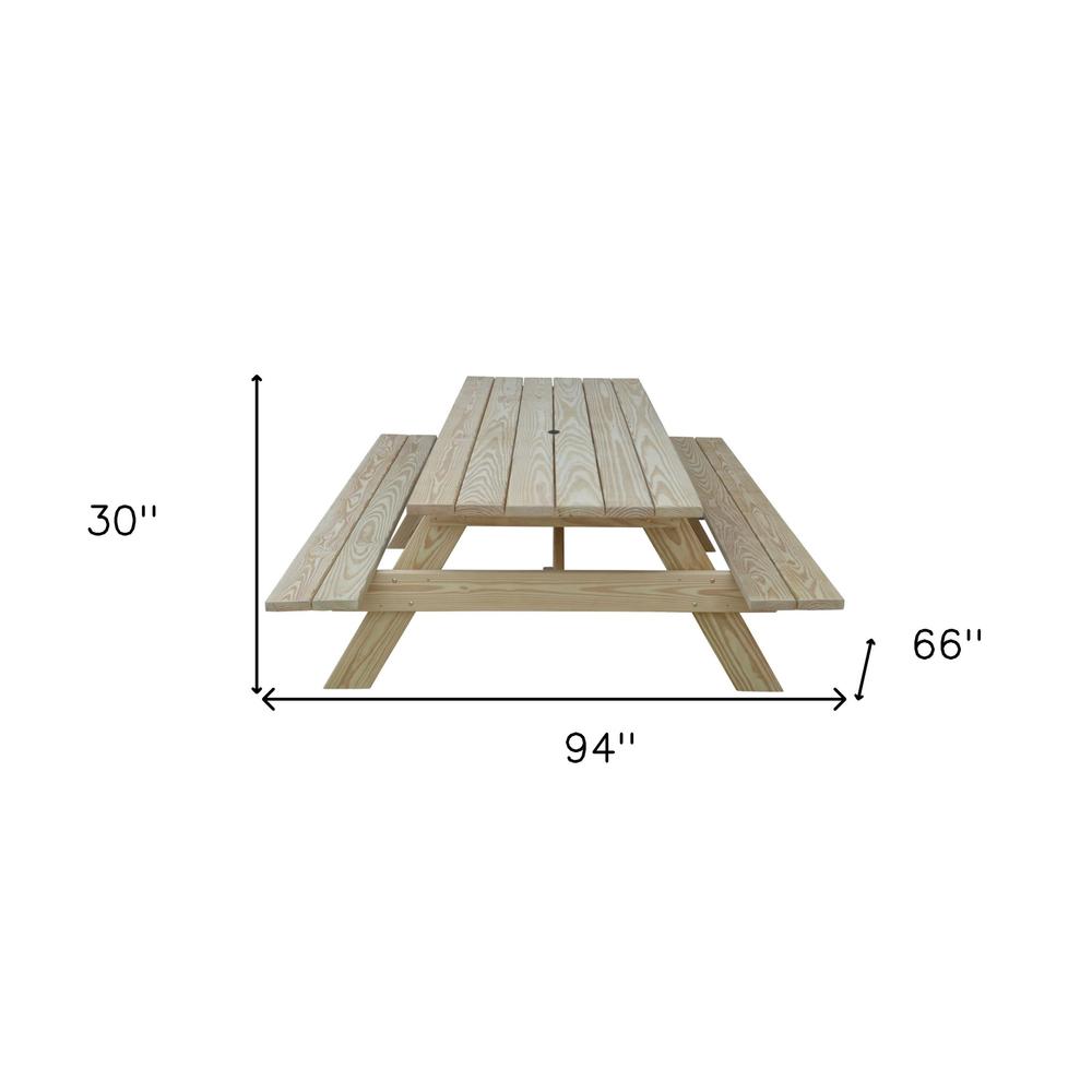 Beige Solid Wood Outdoor Picnic Table Umbrella Hole. Picture 5