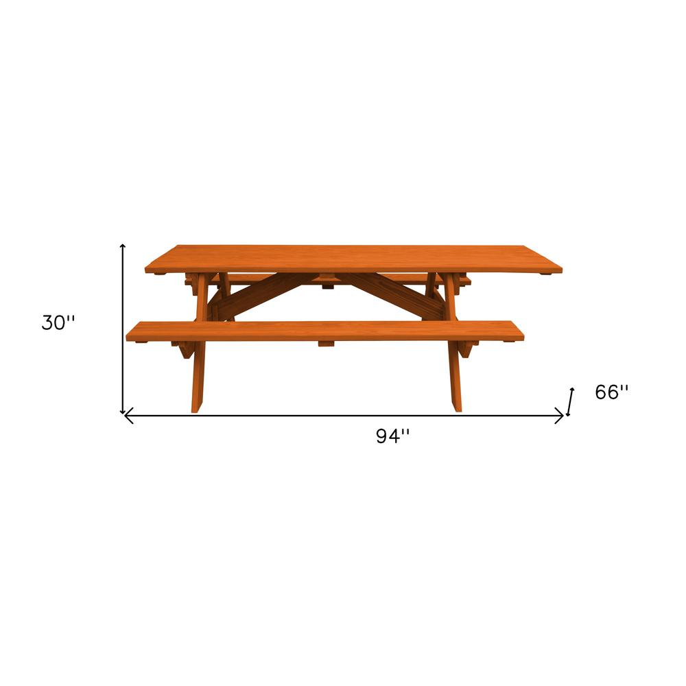 Redwood Solid Wood Outdoor Picnic Table. Picture 5
