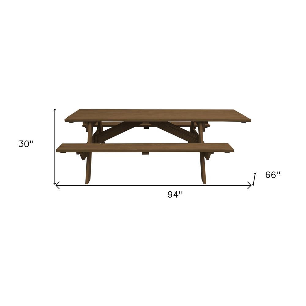 Wood Brown Solid Wood Outdoor Picnic Table. Picture 5