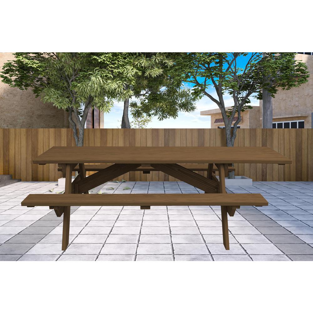 Wood Brown Solid Wood Outdoor Picnic Table. Picture 2