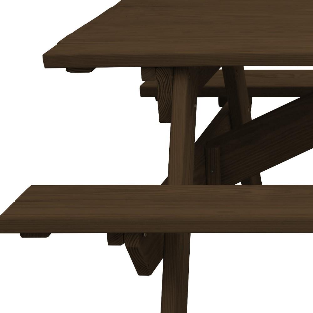 Dark Brown Solid Wood Outdoor Picnic Table. Picture 5