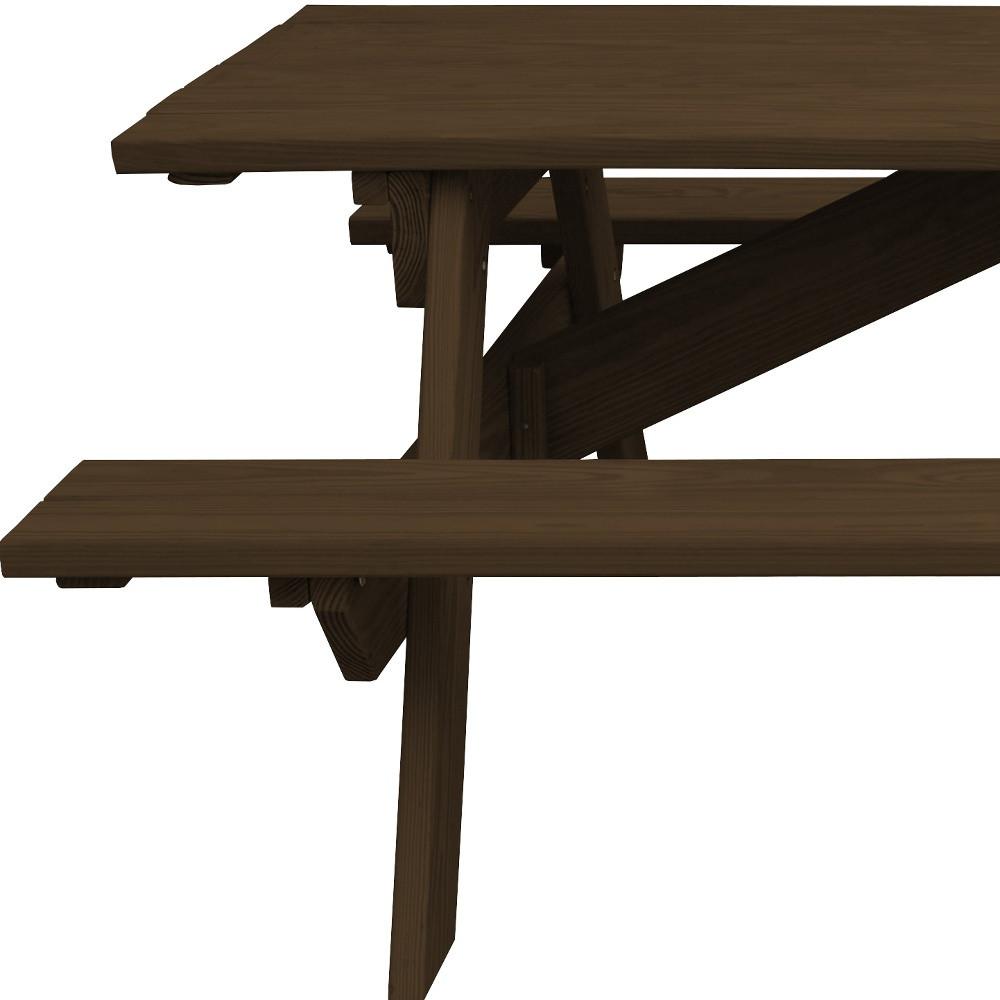 Dark Brown Solid Wood Outdoor Picnic Table. Picture 4