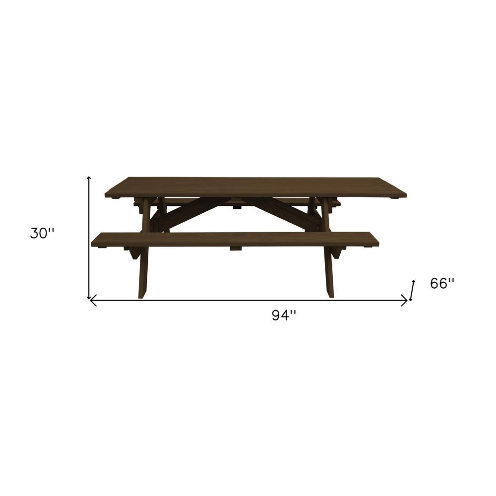 Dark Brown Solid Wood Outdoor Picnic Table. Picture 6