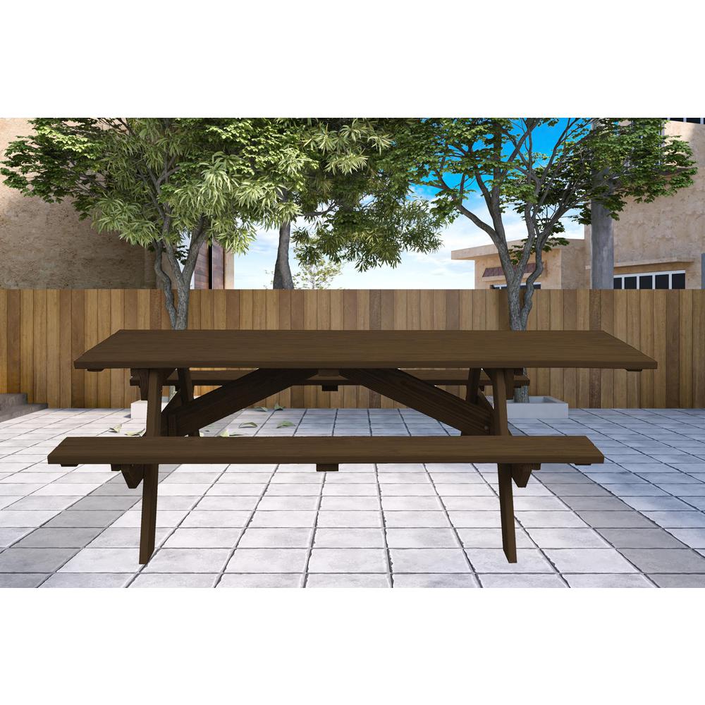 Dark Brown Solid Wood Outdoor Picnic Table. Picture 2
