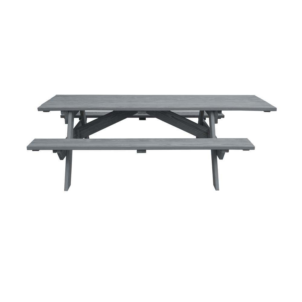 Gray Solid Wood Outdoor Picnic Table. Picture 1