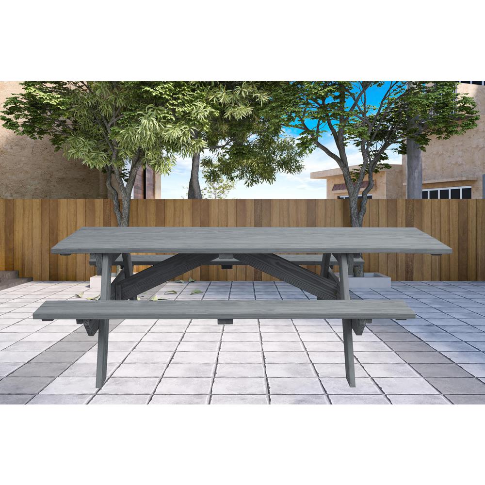 Gray Solid Wood Outdoor Picnic Table. Picture 2