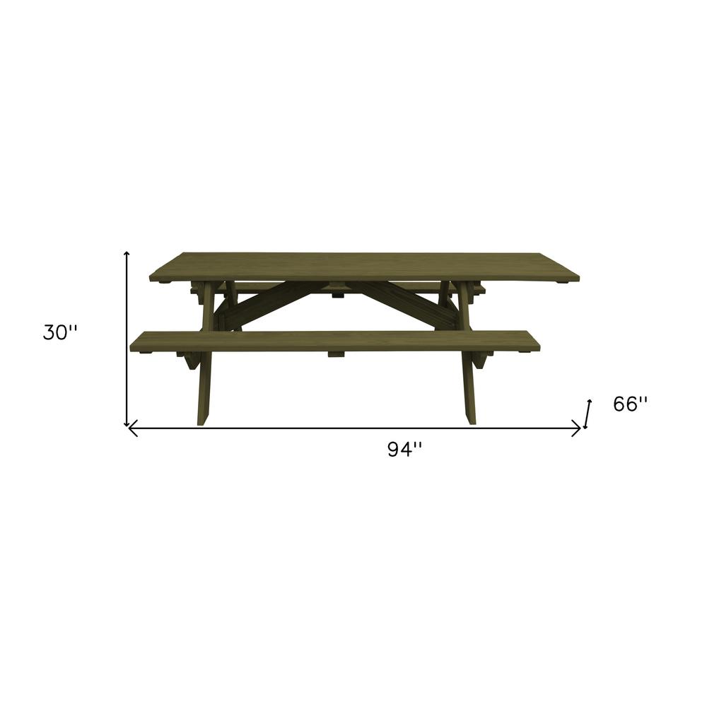 Green Solid Wood Outdoor Picnic Table. Picture 6
