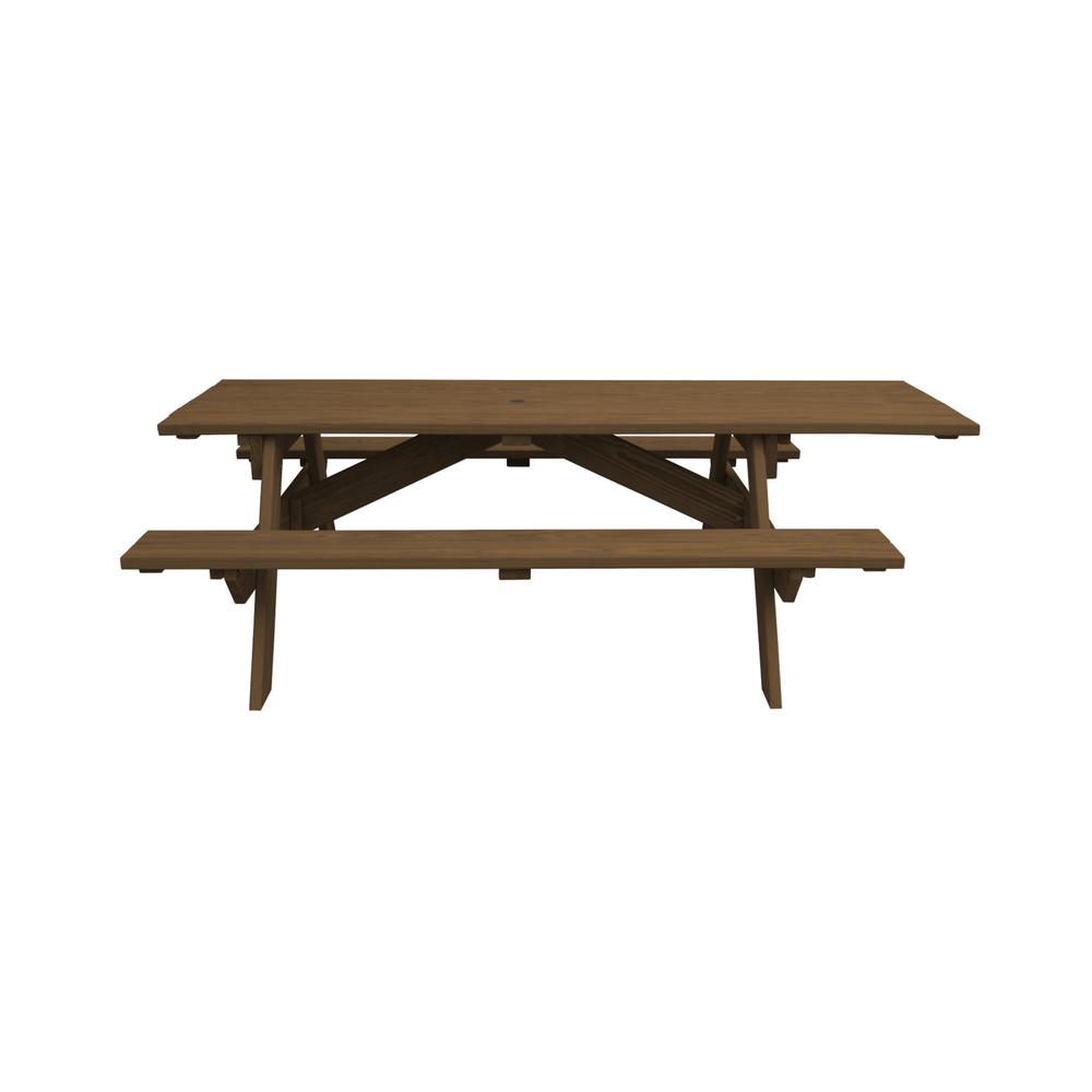 Wood Brown Solid Wood Outdoor Picnic Table Umbrella Hole. Picture 1