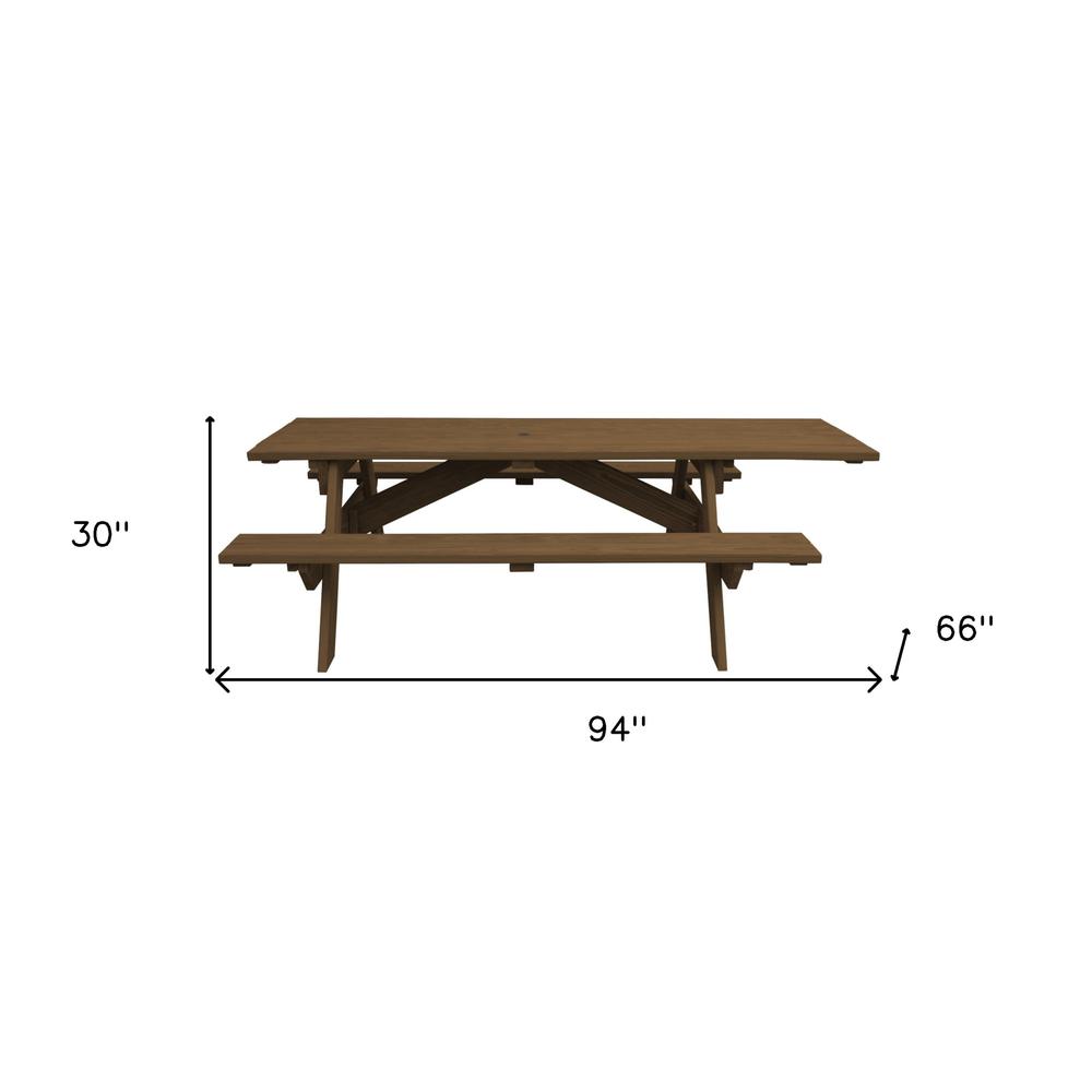 Wood Brown Solid Wood Outdoor Picnic Table Umbrella Hole. Picture 6