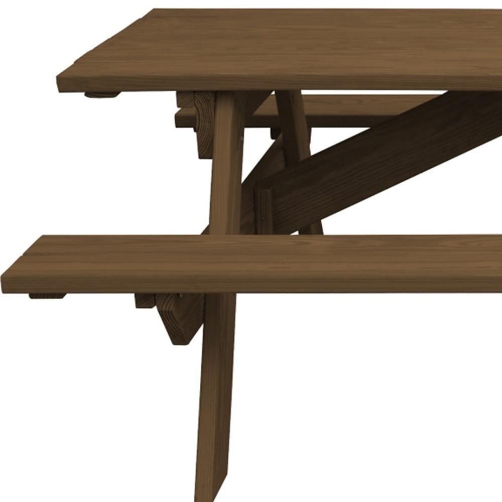 Wood Brown Solid Wood Outdoor Picnic Table Umbrella Hole. Picture 5