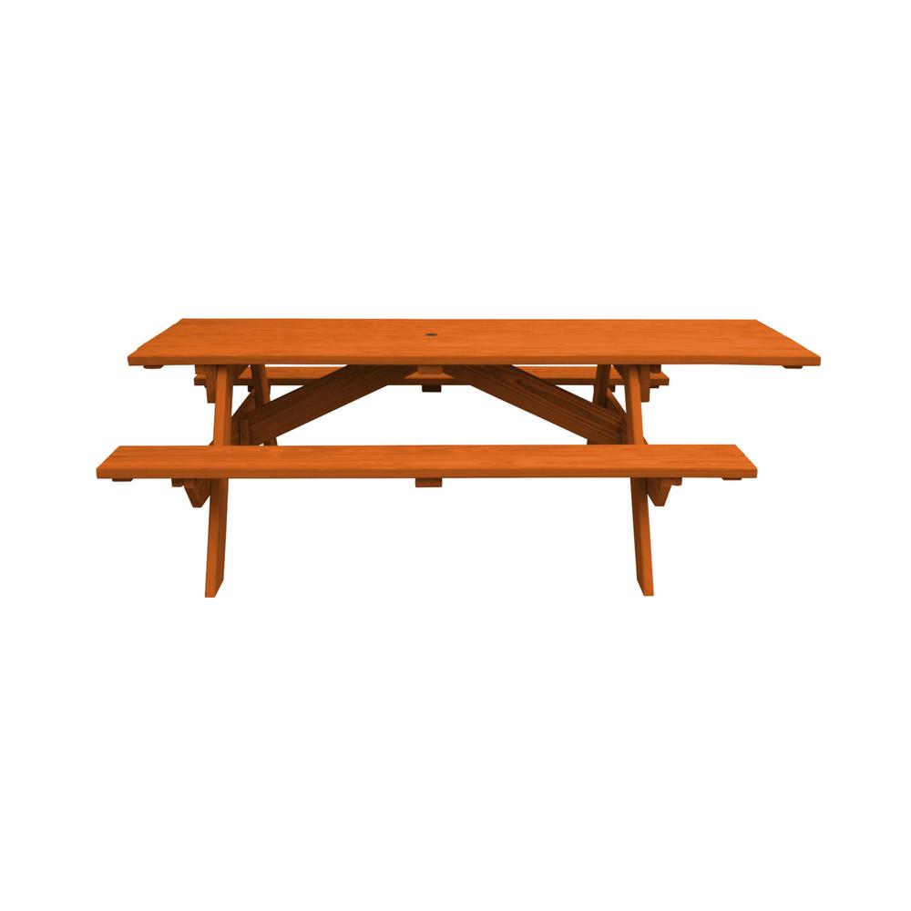 Redwood Solid Wood Outdoor Picnic Table Umbrella Hole. Picture 2