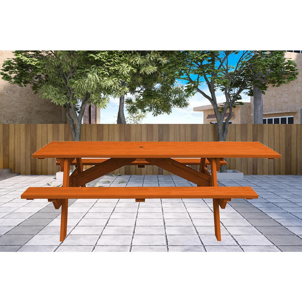 Redwood Solid Wood Outdoor Picnic Table Umbrella Hole. Picture 4