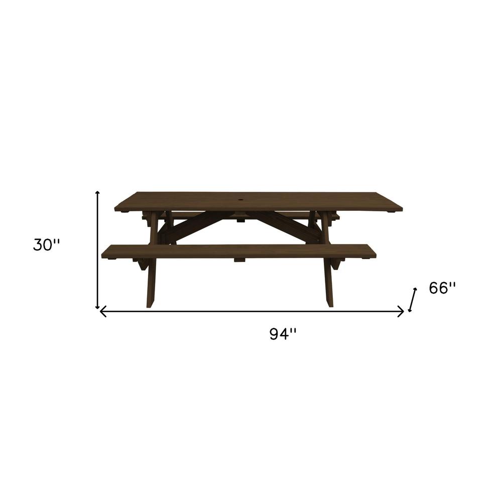 Dark Brown Solid Wood Outdoor Picnic Table Umbrella Hole. Picture 6