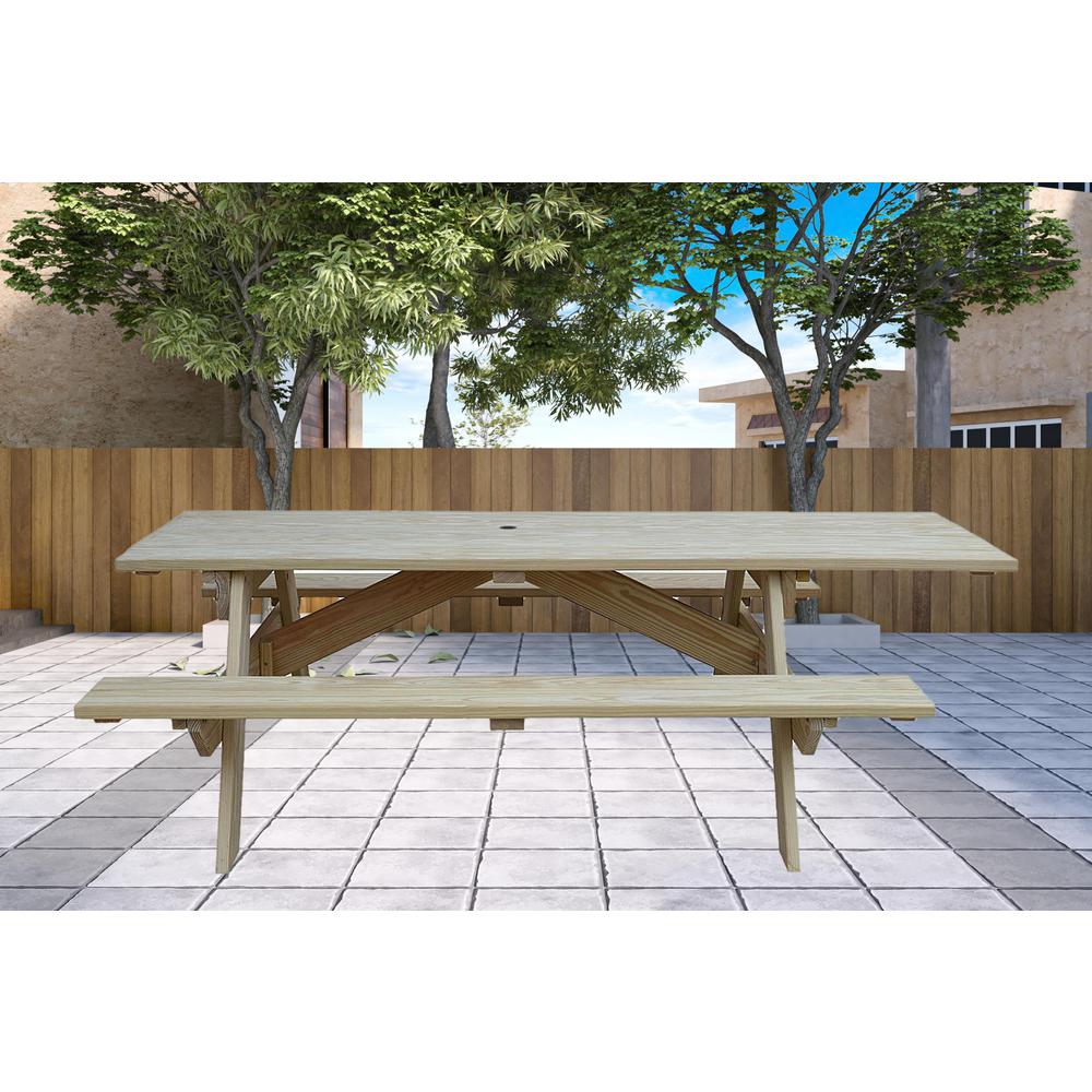 Beige Solid Wood Outdoor Picnic Table Umbrella Hole. Picture 3