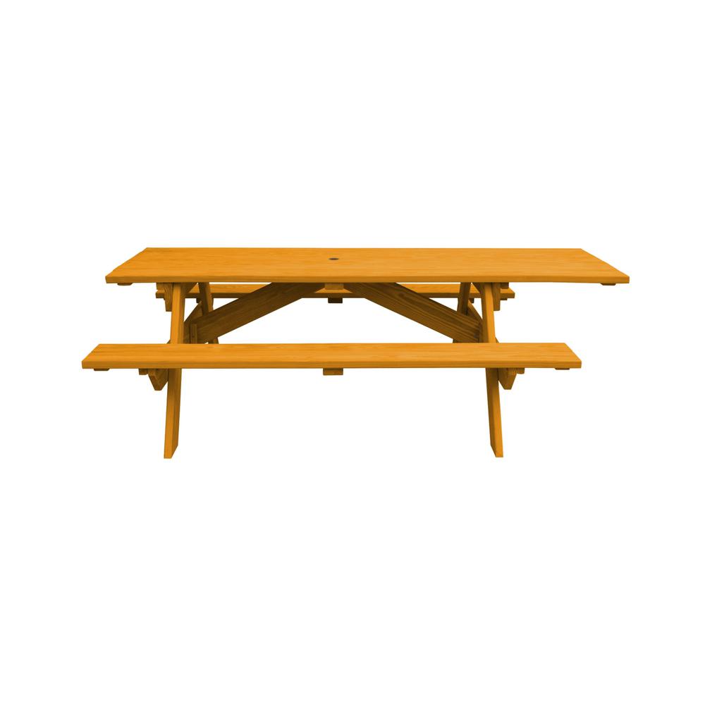 Natural Solid Wood Outdoor Picnic Table Umbrella Hole. Picture 1