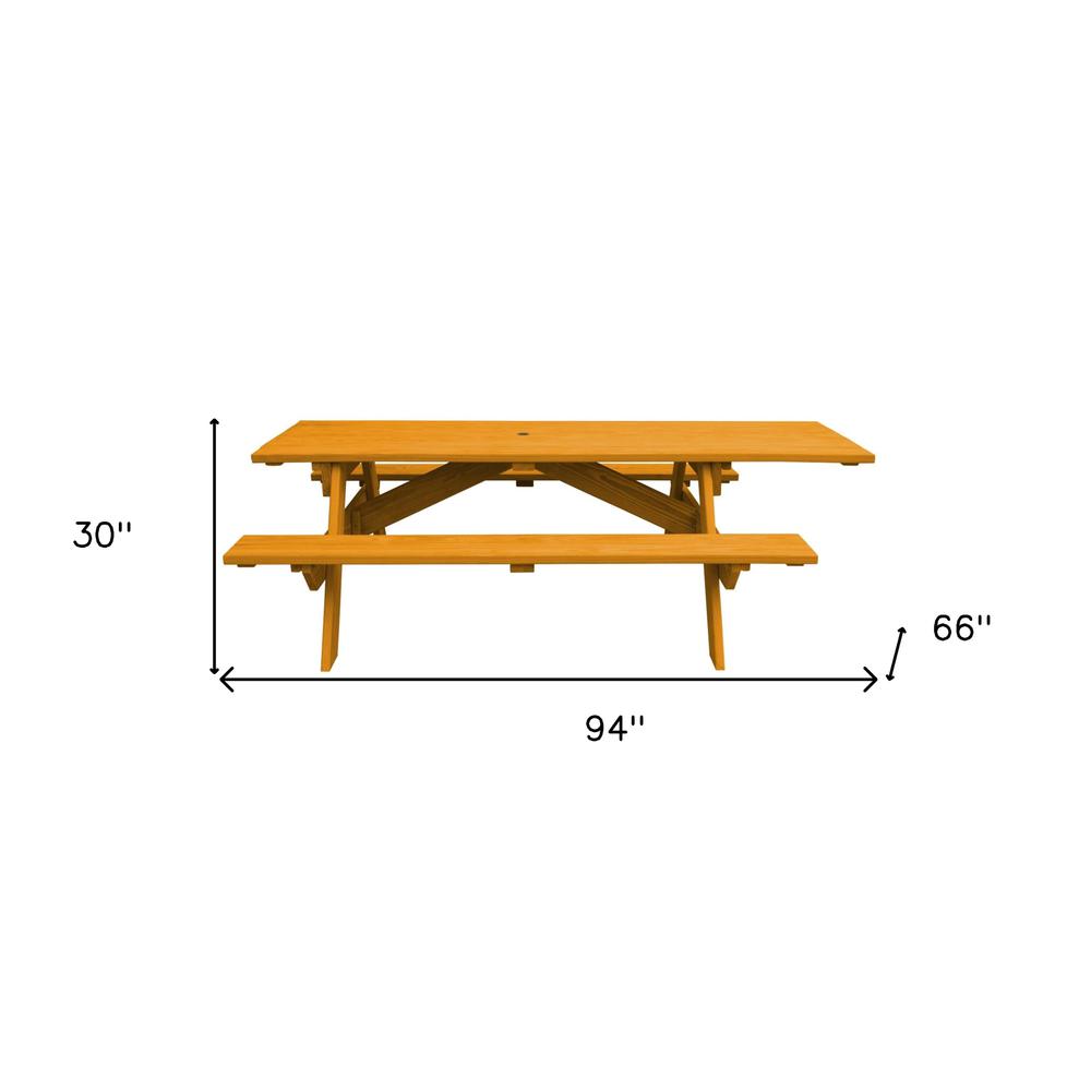 Natural Solid Wood Outdoor Picnic Table Umbrella Hole. Picture 6