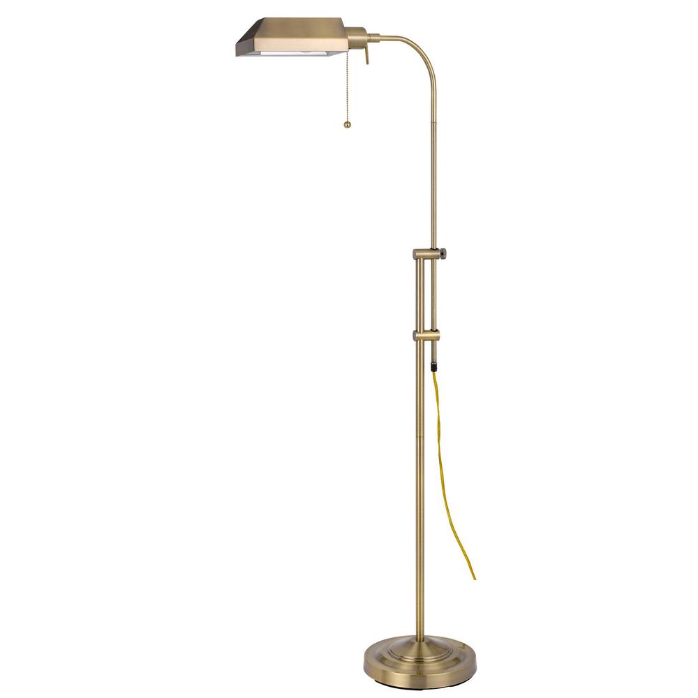 57" Brass Adjustable Traditional Shaped Floor Lamp With Bronze Square Shade. Picture 2