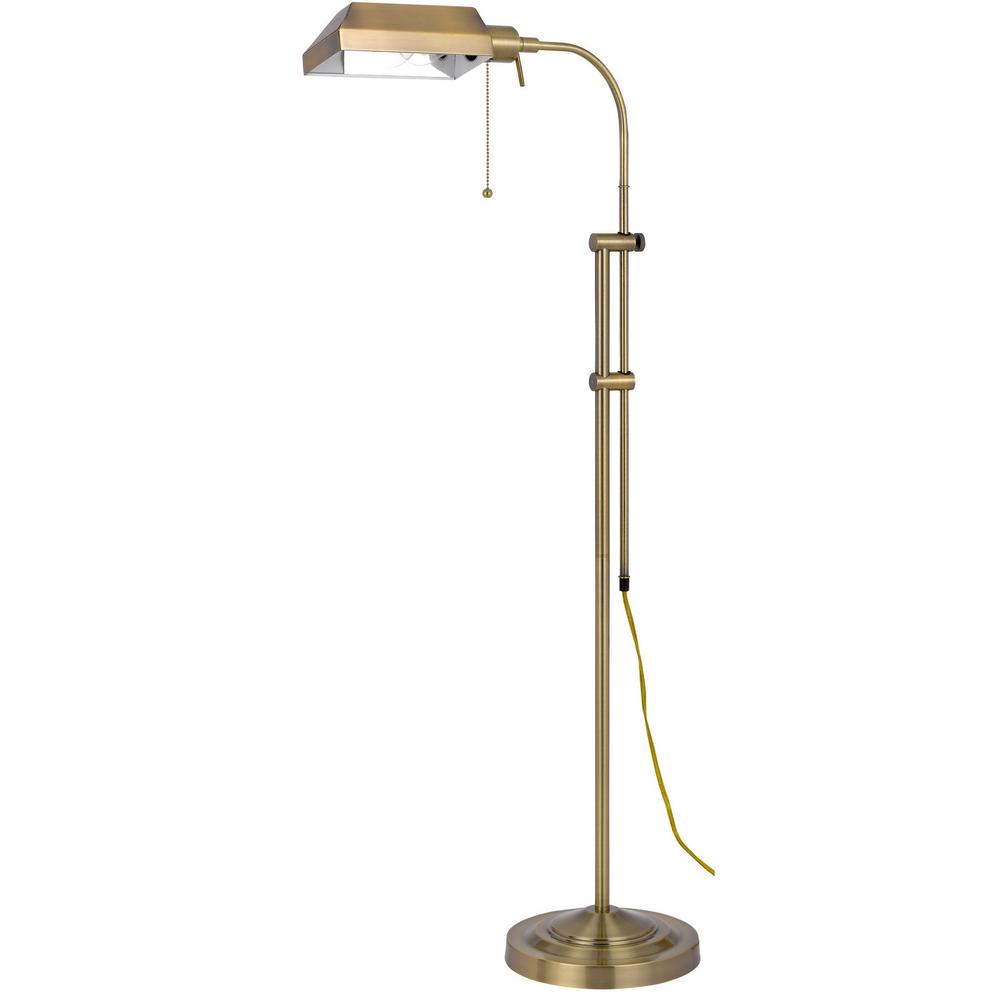 57" Brass Adjustable Traditional Shaped Floor Lamp With Bronze Square Shade. Picture 1