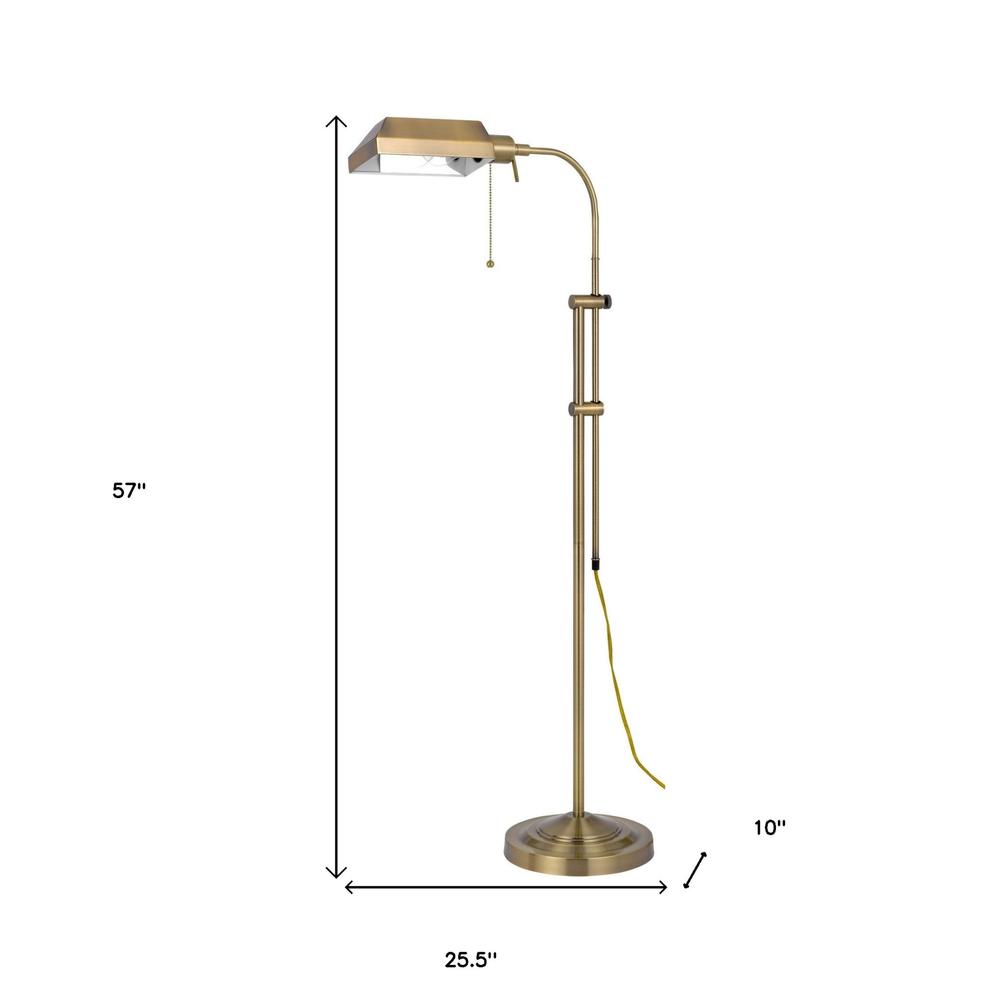 57" Brass Adjustable Traditional Shaped Floor Lamp With Bronze Square Shade. Picture 6