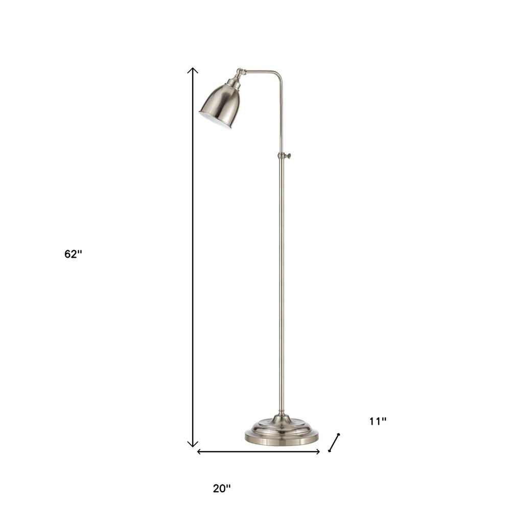 62" Nickel Adjustable Traditional Shaped Floor Lamp With Nickel Dome Shade. Picture 6