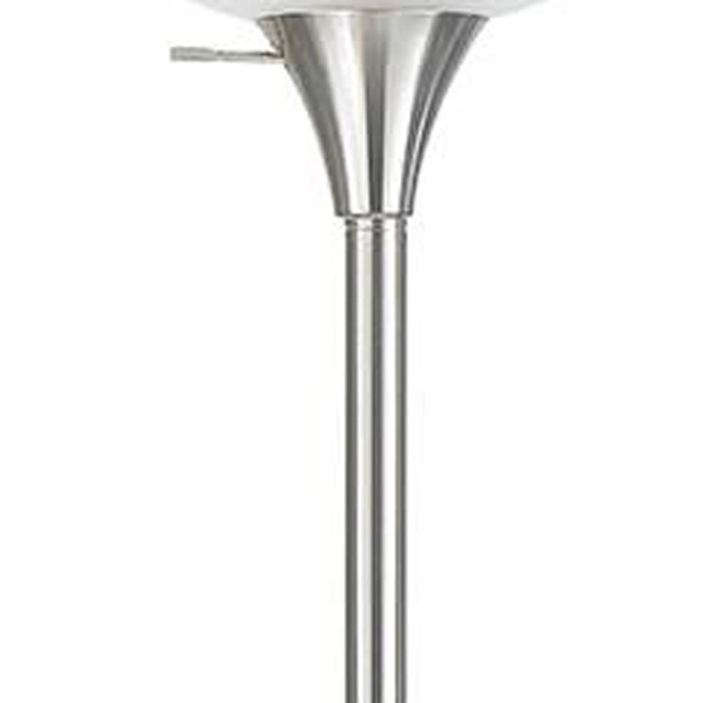 70" Nickel Torchiere Floor Lamp With White Frosted Glass Dome Shade. Picture 5