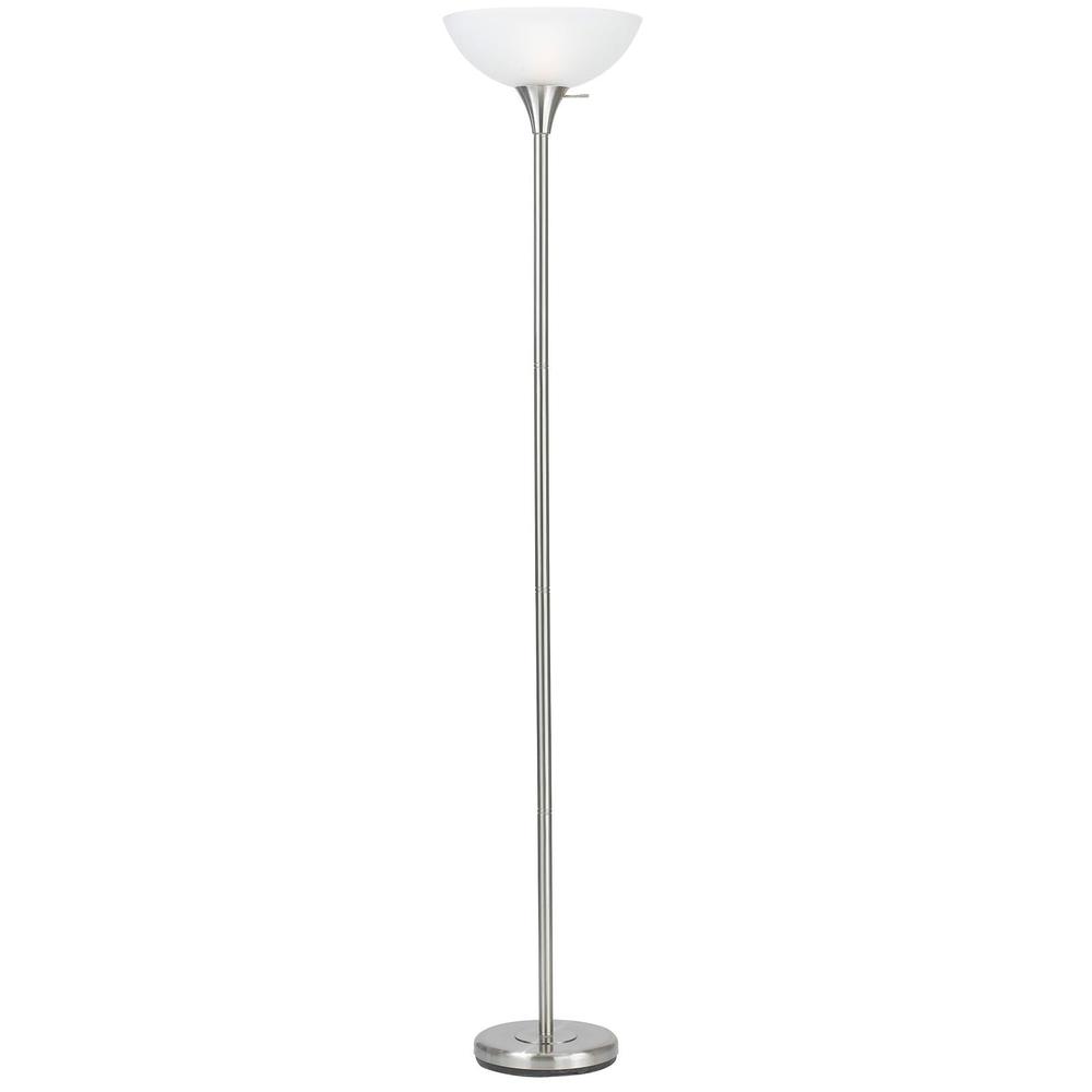 70" Nickel Torchiere Floor Lamp With White Frosted Glass Dome Shade. Picture 2
