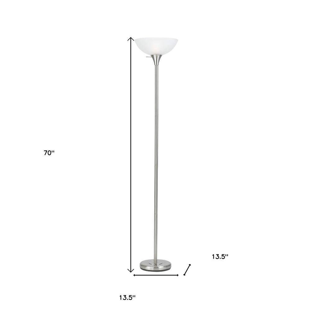 70" Nickel Torchiere Floor Lamp With White Frosted Glass Dome Shade. Picture 6