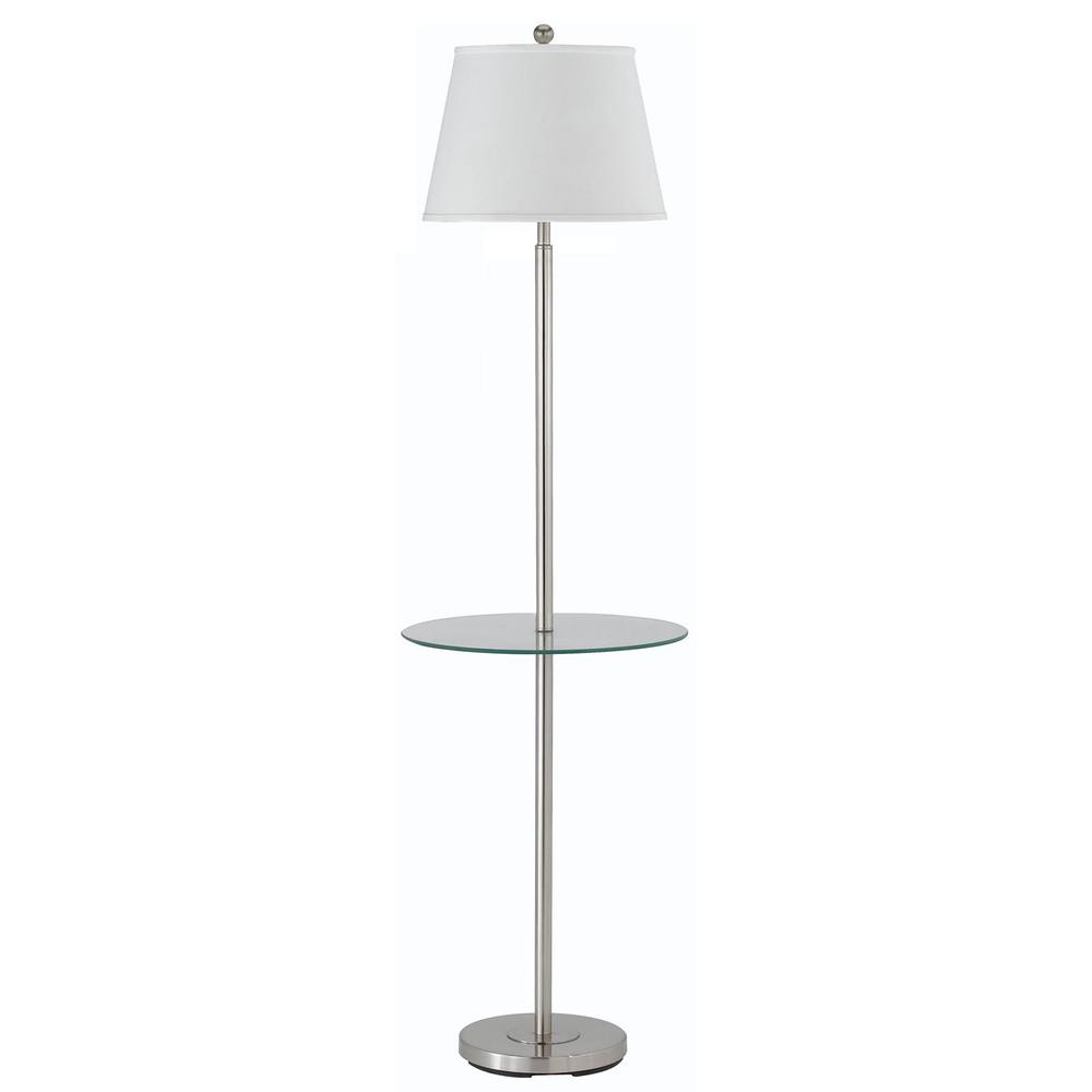 60" Nickel Tray Table Floor Lamp With White Transparent Glass Square Shade. Picture 1