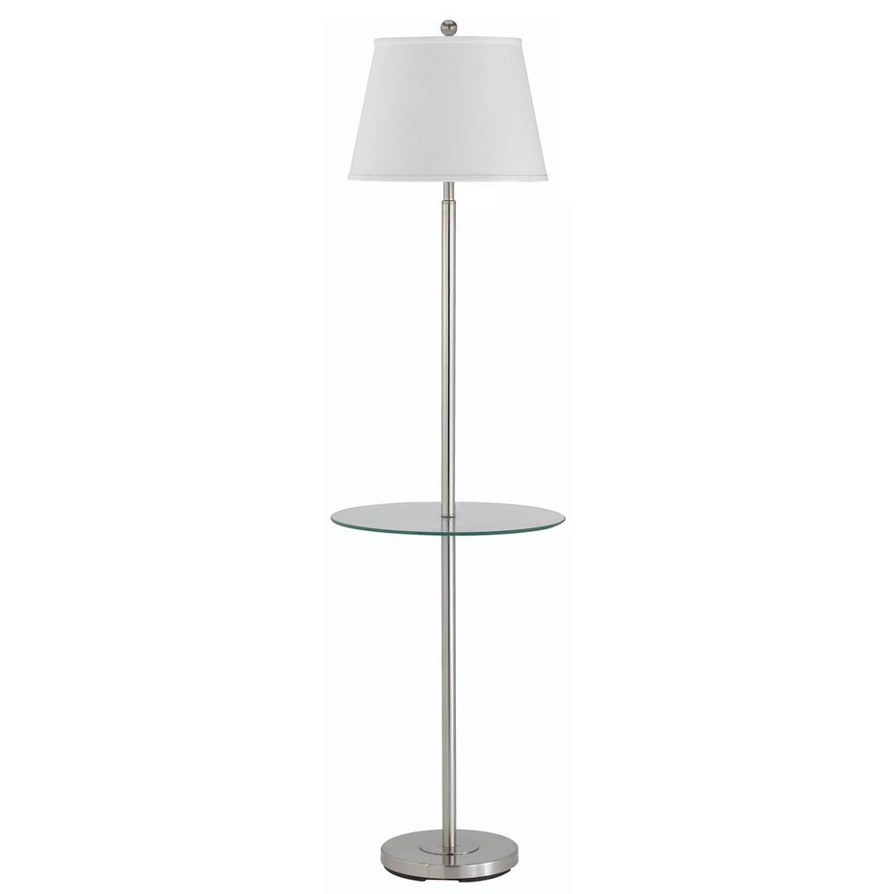 60" Nickel Tray Table Floor Lamp With White Transparent Glass Square Shade. Picture 2