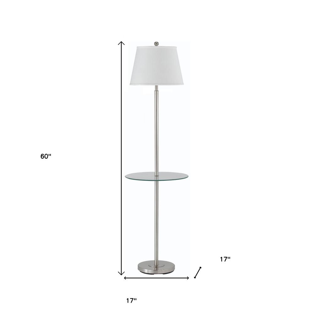 60" Nickel Tray Table Floor Lamp With White Transparent Glass Square Shade. Picture 6
