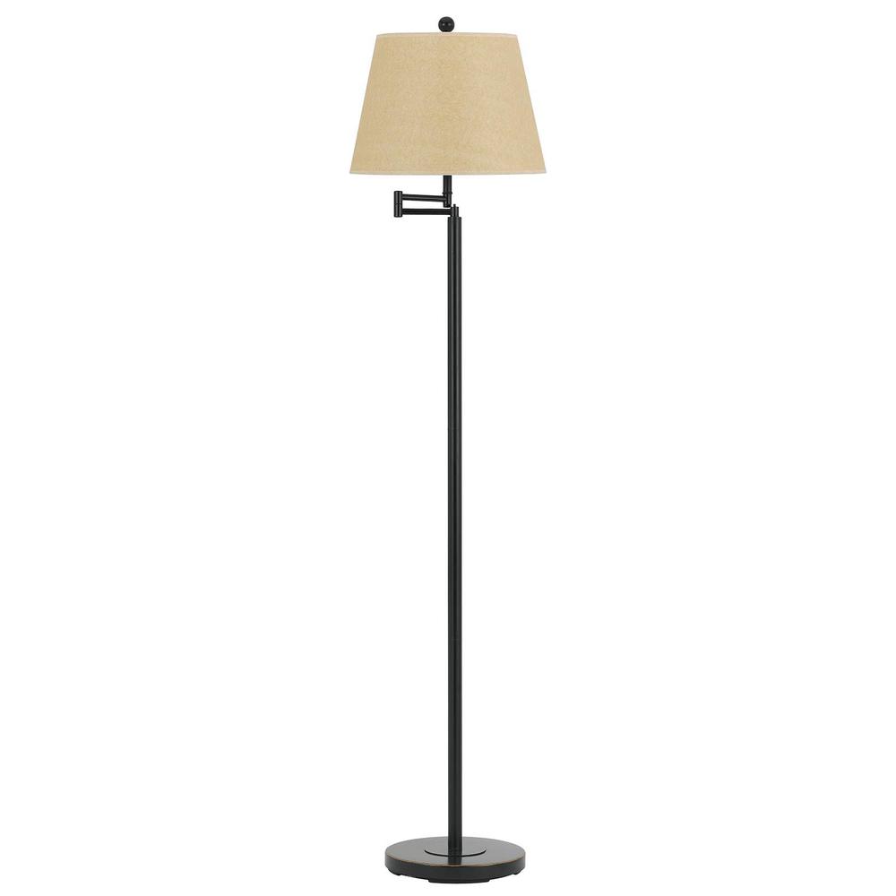 60" Bronze Swing Arm Floor Lamp With White Square Shade. Picture 1