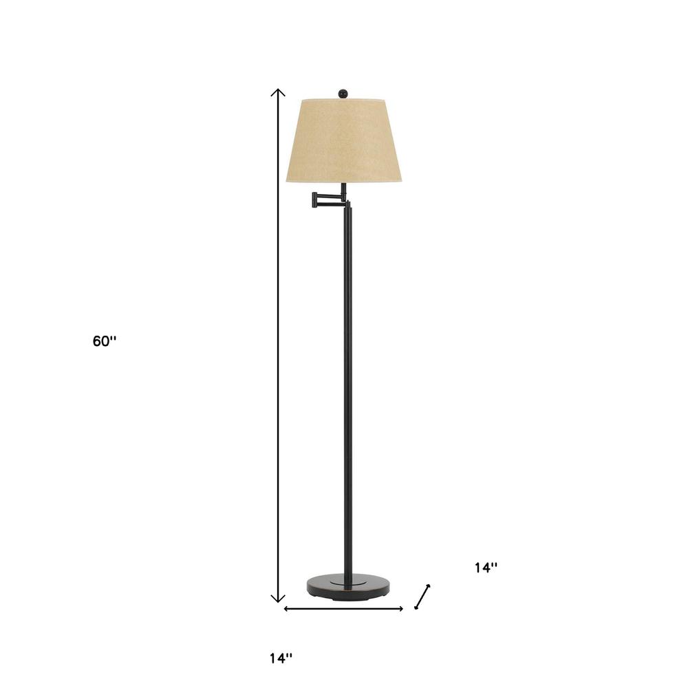 60" Bronze Swing Arm Floor Lamp With White Square Shade. Picture 6