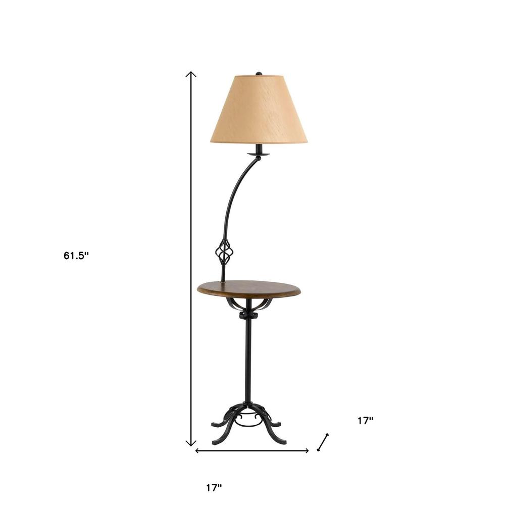 62" Black Tray Table Floor Lamp With Brown Empire Shade. Picture 6