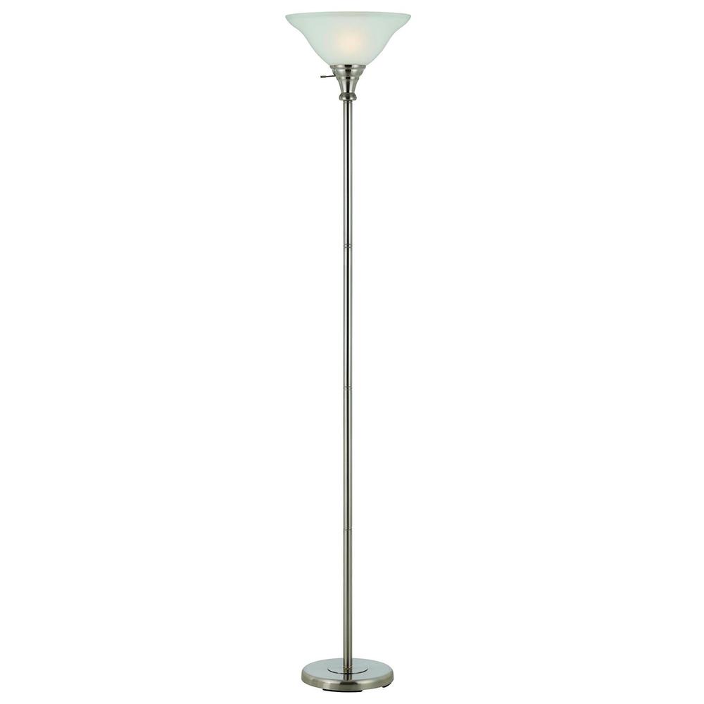 71" Nickel Torchiere Floor Lamp With Clear Frosted Glass Dome Shade. Picture 1