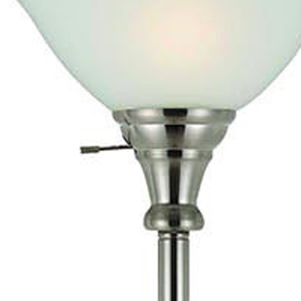 71" Nickel Torchiere Floor Lamp With Clear Frosted Glass Dome Shade. Picture 4