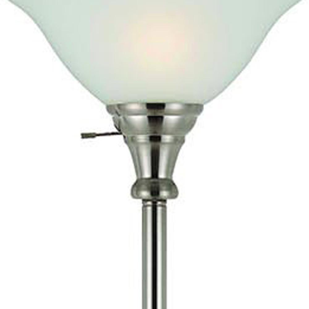 71" Nickel Torchiere Floor Lamp With Clear Frosted Glass Dome Shade. Picture 5