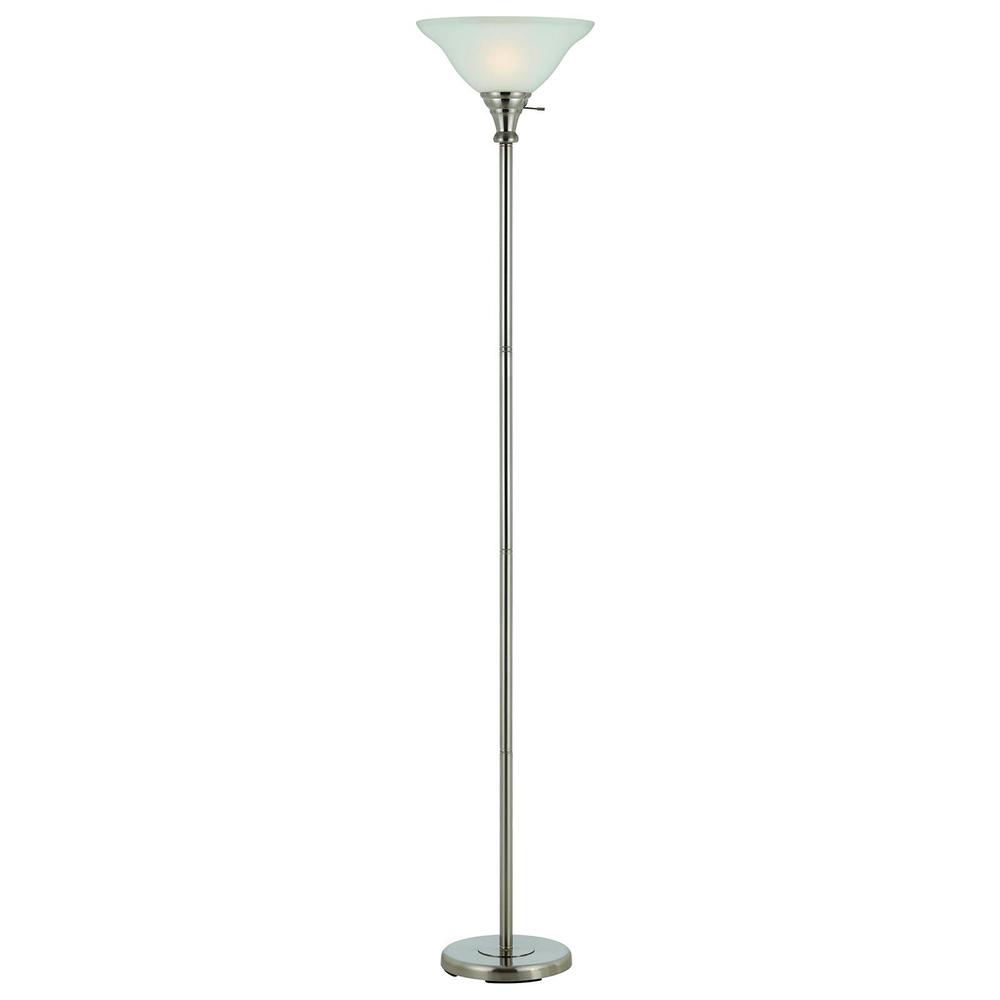 71" Nickel Torchiere Floor Lamp With Clear Frosted Glass Dome Shade. Picture 2