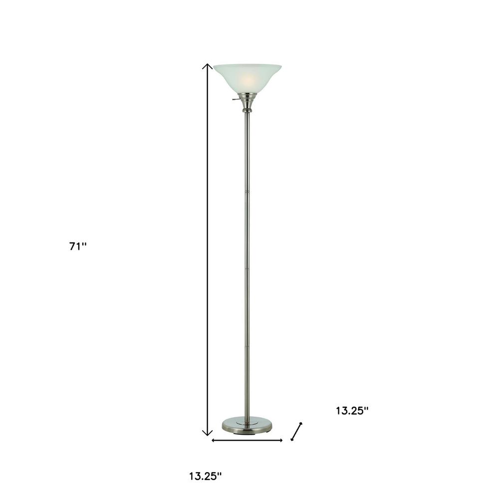 71" Nickel Torchiere Floor Lamp With Clear Frosted Glass Dome Shade. Picture 6