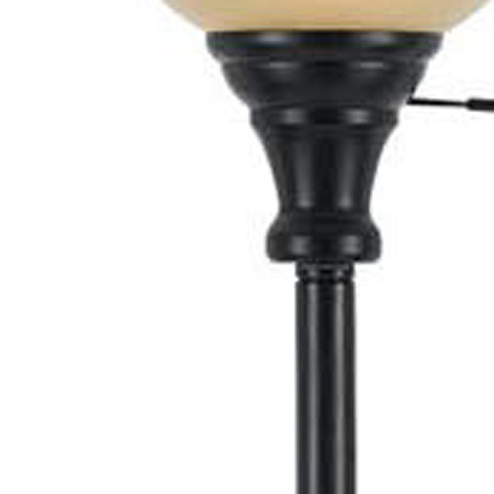71" Bronze Torchiere Floor Lamp With Beige Frosted Glass Dome Shade. Picture 4