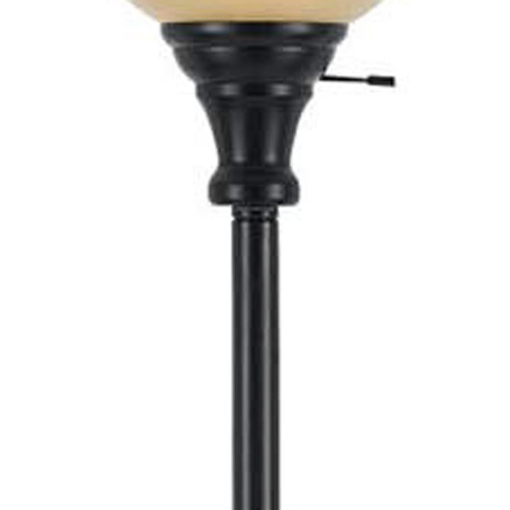 71" Bronze Torchiere Floor Lamp With Beige Frosted Glass Dome Shade. Picture 5