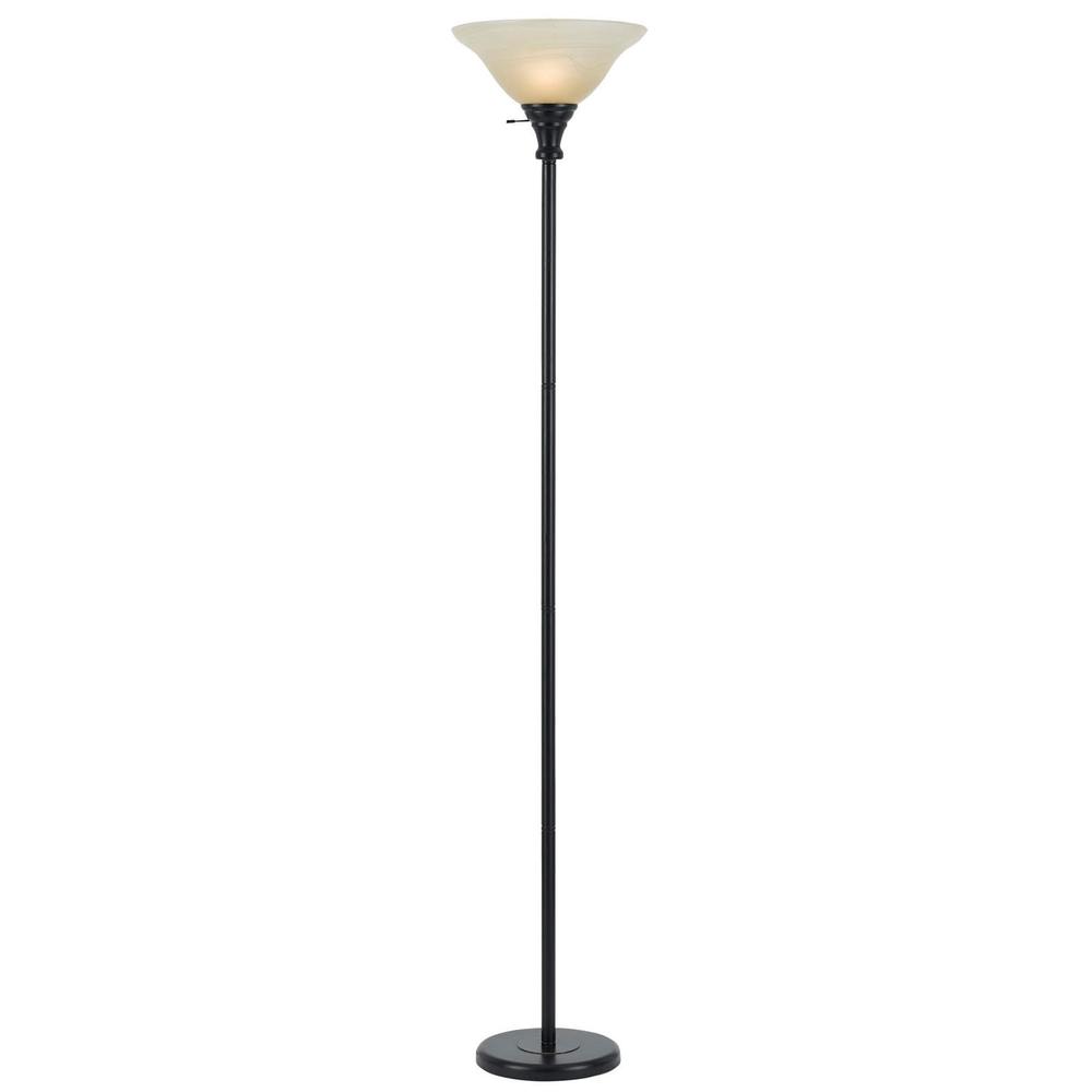 71" Bronze Torchiere Floor Lamp With Beige Frosted Glass Dome Shade. Picture 2