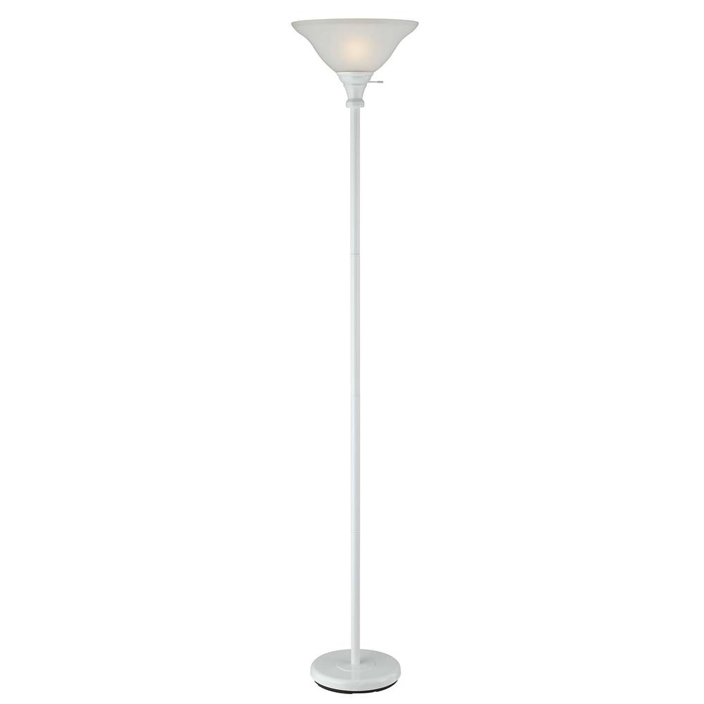 71" White Torchiere Floor Lamp With White Frosted Glass Dome Shade. Picture 1